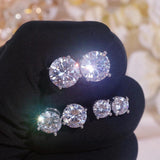Classic Silver Zircon Stone Stud Earrings Wedding Party Birthday Jewelry