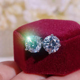 Classic Silver Zircon Stone Stud Earrings Wedding Party Birthday Jewelry