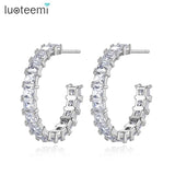 Bohemian CZ Hoop Earrings, Retro Silver Round Design for Women