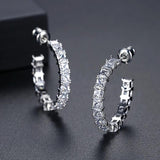 Bohemian CZ Hoop Earrings, Retro Silver Round Design for Women