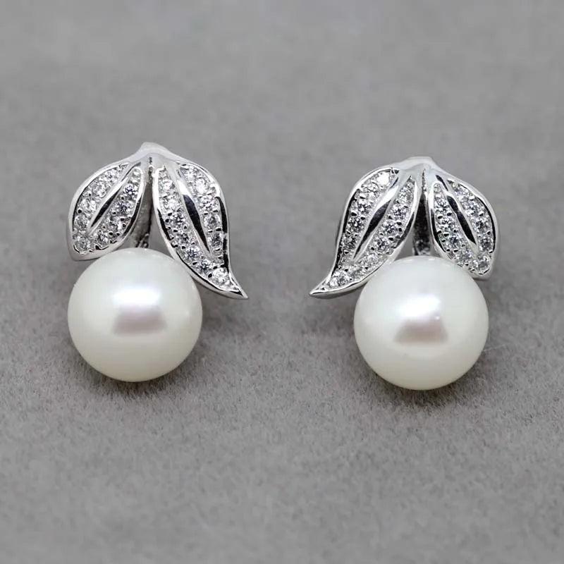 Pearl Stud Earrings 925 Silver Jewelry Bridal Gift Pink