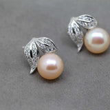 Pearl Stud Earrings 925 Silver Jewelry Bridal Gift Pink