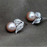 Pearl Stud Earrings 925 Silver Jewelry Bridal Gift Pink