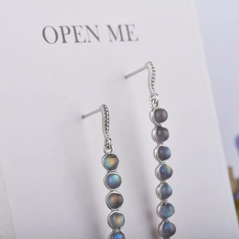 Labradorite Dangle Earrings 925 Silver Circle Jewelry for Women