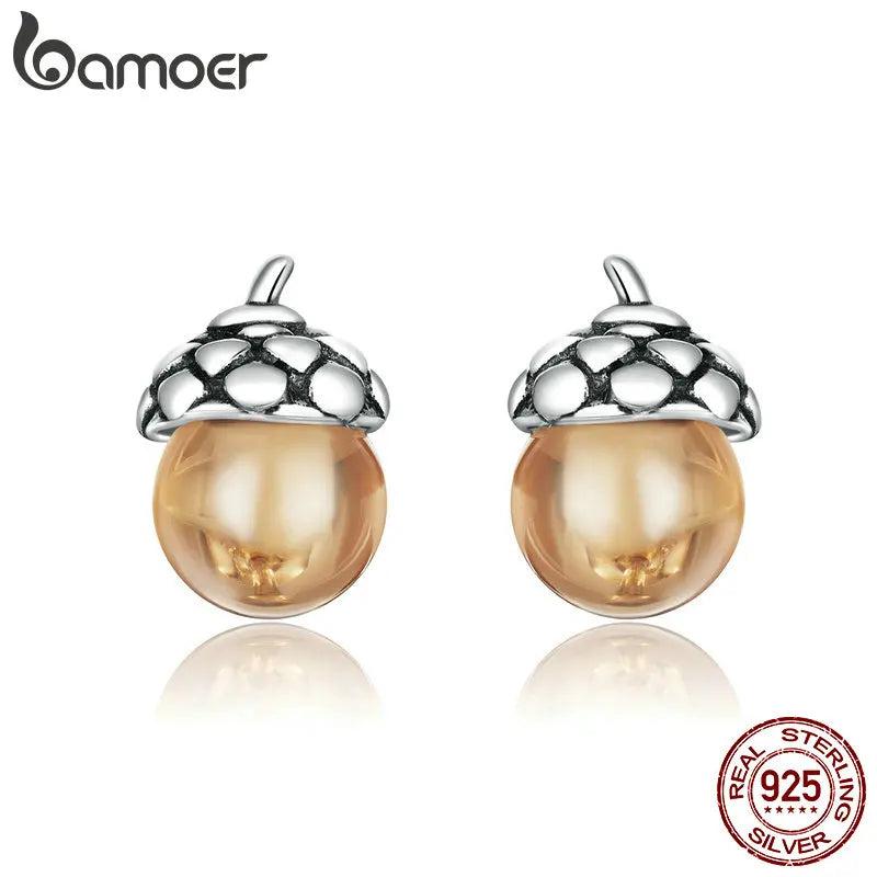 925 Silver Acorn Stud Earrings Shining Statement Jewelry SCE935