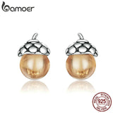 925 Silver Acorn Stud Earrings Shining Statement Jewelry SCE935