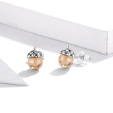 925 Silver Acorn Stud Earrings Shining Statement Jewelry SCE935