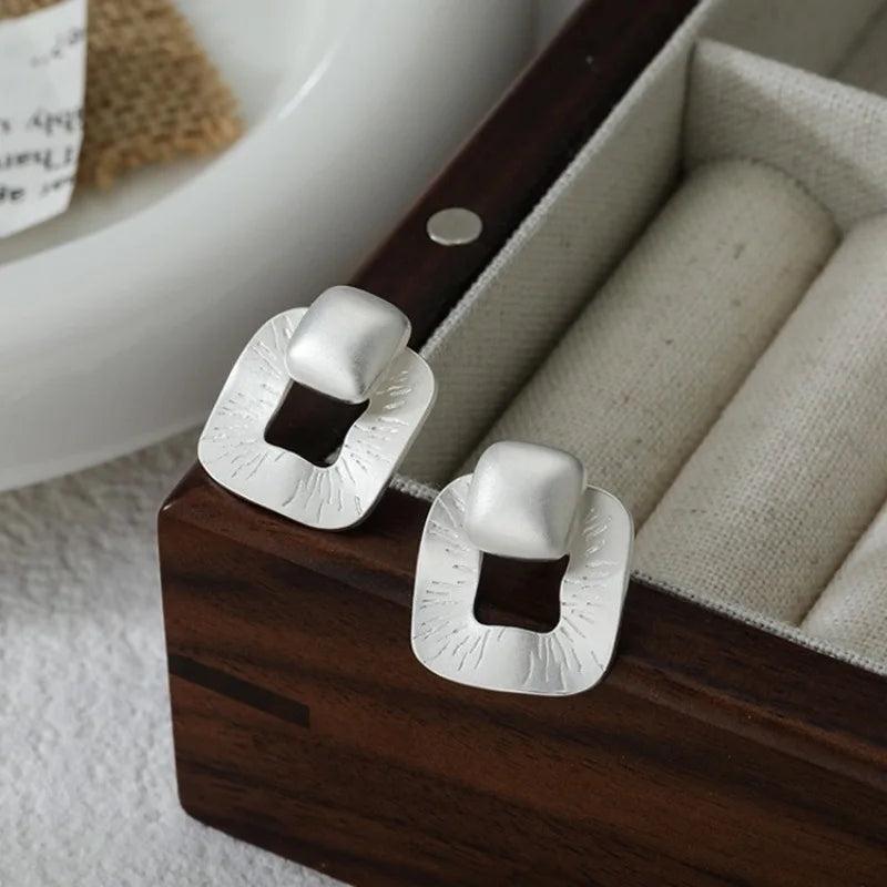 925 Silver Vintage Square Earrings Women Allergy-Free Party Jewelry Gift