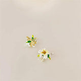 Ceramic Glaze Flower Earrings Lily Studs for Women