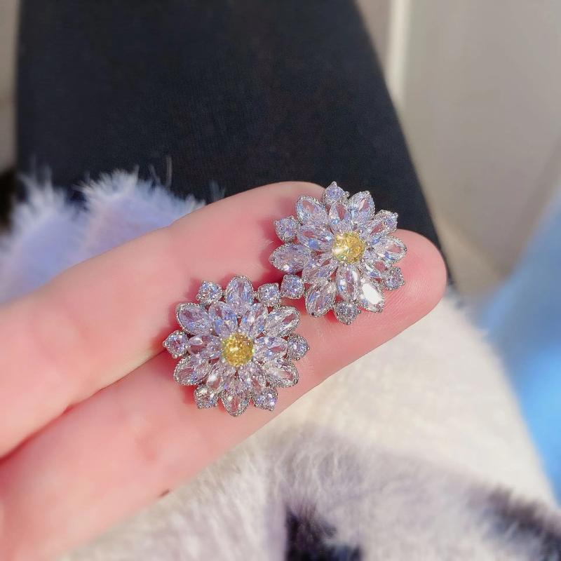 Yellow Cubic Zircon Dangle Earrings Heart Crystal Jewelry