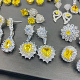 Yellow Cubic Zircon Dangle Earrings Heart Crystal Jewelry