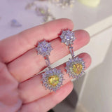Yellow Cubic Zircon Dangle Earrings Heart Crystal Jewelry