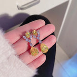 Yellow Cubic Zircon Dangle Earrings Heart Crystal Jewelry