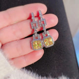 Yellow Cubic Zircon Dangle Earrings Heart Crystal Jewelry