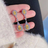 Yellow Cubic Zircon Dangle Earrings Heart Crystal Jewelry