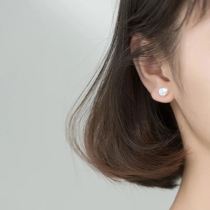 Freshwater Pearl Baroque Shape Stud Earrings 925 Sterling Silver Jewelry