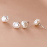 Freshwater Pearl Baroque Shape Stud Earrings 925 Sterling Silver Jewelry