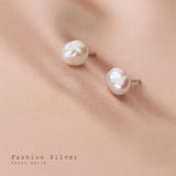Freshwater Pearl Baroque Shape Stud Earrings 925 Sterling Silver Jewelry