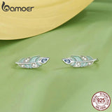 925 Silver Feather Stud Earrings, Mint Green Enamel, Hypoallergenic