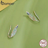 925 Silver Feather Stud Earrings, Mint Green Enamel, Hypoallergenic