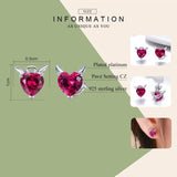 925 Silver Angel & Devil Pink CZ Heart Stud Earrings for Women