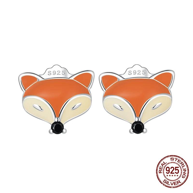 925 Silver Fox Ear Studs Mini Animal Earrings Fine Party Jewelry