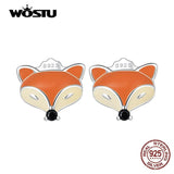 925 Silver Fox Ear Studs Mini Animal Earrings Fine Party Jewelry