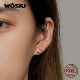 925 Silver Fox Ear Studs Mini Animal Earrings Fine Party Jewelry