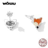 925 Silver Fox Ear Studs Mini Animal Earrings Fine Party Jewelry