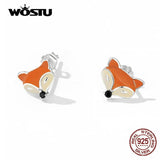 925 Silver Fox Ear Studs Mini Animal Earrings Fine Party Jewelry
