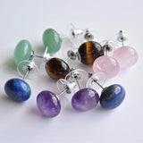 10pcs Natural Stone Stud Earrings Crystal Quartzs Silver Ear Jewlry for Women