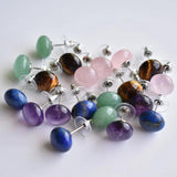 10pcs Natural Stone Stud Earrings Crystal Quartzs Silver Ear Jewlry for Women