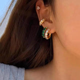 925 Silver Emerald Earrings Green Zircon Crystal Gift