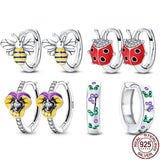 Ladybug Earrings Geometric Design 925 Silver