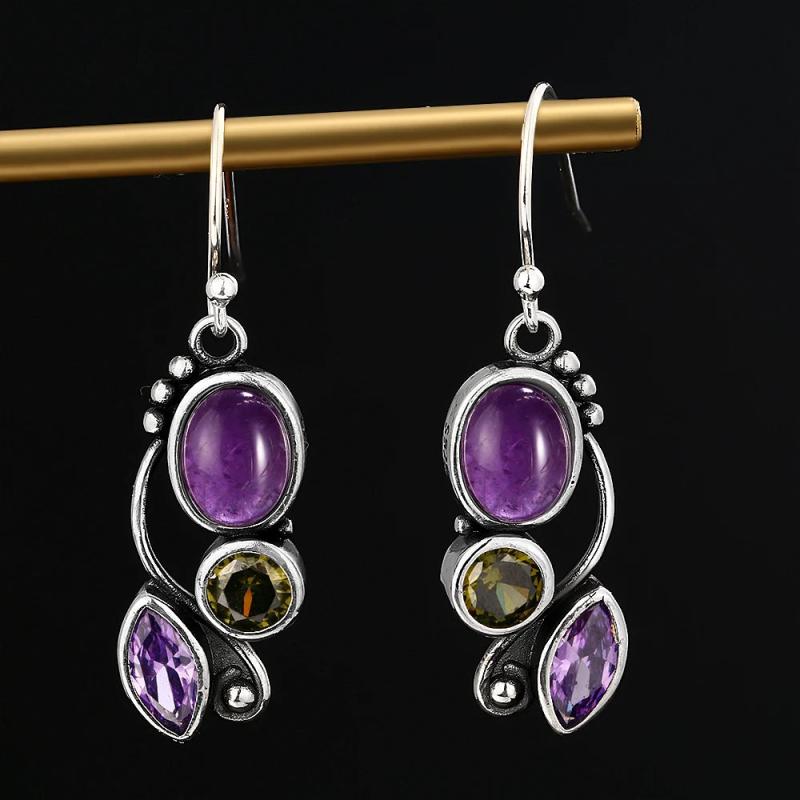 S925 Amethyst Drop Earrings for Women Wedding Engagement