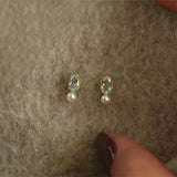 925 Silver Zircon Pearl Stud Earrings Women's Jewelry