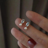 925 Silver Zircon Pearl Stud Earrings Women's Jewelry