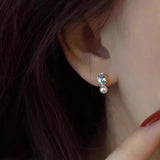 925 Silver Zircon Pearl Stud Earrings Women's Jewelry