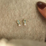 925 Silver Zircon Pearl Stud Earrings Women's Jewelry