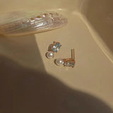 925 Silver Zircon Pearl Stud Earrings Women's Jewelry