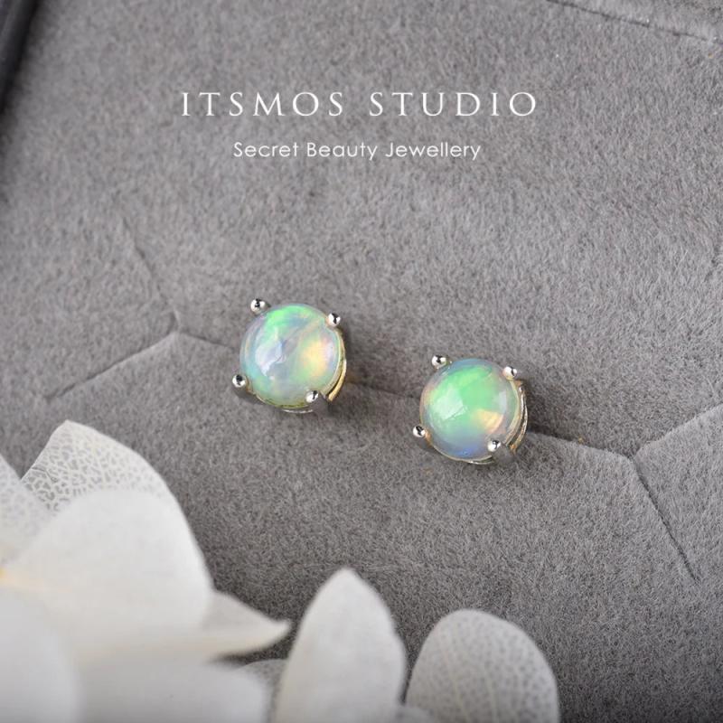 Opal Round Earrings 5mm Natural Gemstone Studs Birthstone Earrings