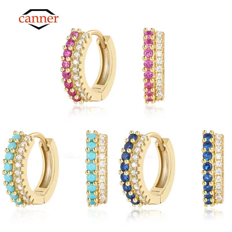 Colorful Zircon 925 Silver Hoop Earrings Women Girl Party Jewelry