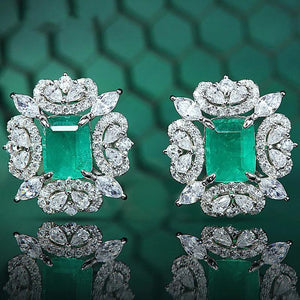 Emerald Stone 925 Silver Stud Earrings for Women