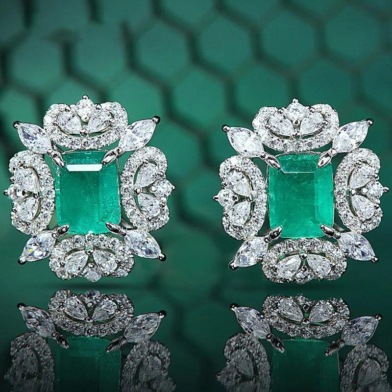 Emerald Stone 925 Silver Stud Earrings for Women