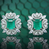 Emerald Stone 925 Silver Stud Earrings for Women