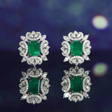 Emerald Stone 925 Silver Stud Earrings for Women