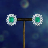 Emerald Stone 925 Silver Stud Earrings for Women