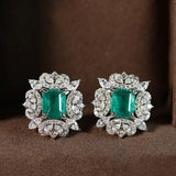 Emerald Stone 925 Silver Stud Earrings for Women