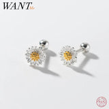 925 Silver Daisy Screw Beads Stud Earrings for Women