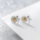 925 Silver Daisy Screw Beads Stud Earrings for Women